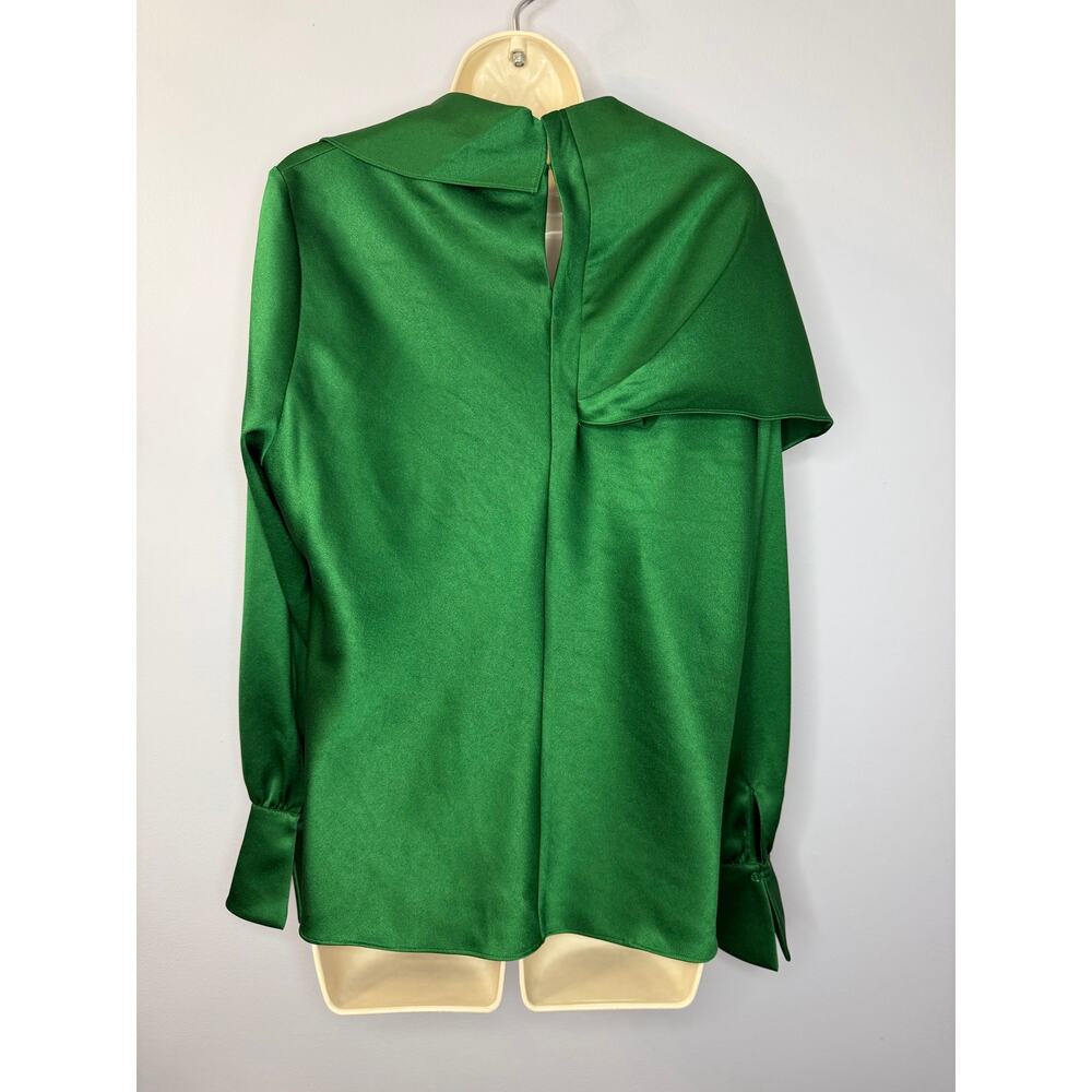 The Fold Ocana Satin Long Sleeve Blouse Deep Emerald Women's 14 New Elegant - Picture 7 of 13